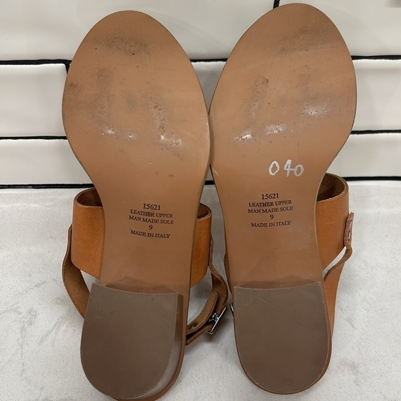 Barbara Barbieri Brown Tan Leather Sling Back Stacked Wood Block Heels Open Toe - Picture 15 of 16